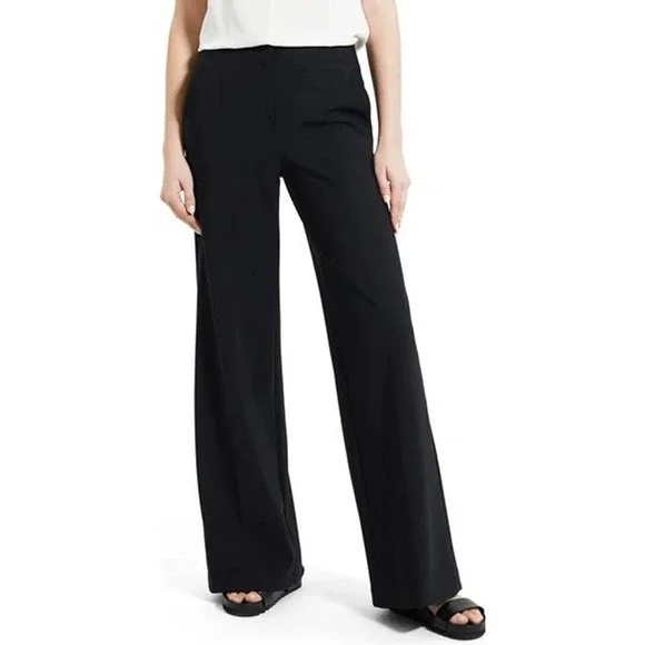 NWT Theory Calvan M Satin Wide Leg Pants 12 Black Women's Trousers - Picture 2 of 4